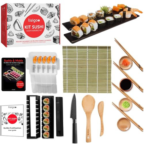Sushi Maker - Sushi set zum selber machen mit Sushi matte, Japanisches Messer, Essstäbchen, Sushi-Form, Maki-Form, Geschenkidee für Männer und Frauen. sushi set zum selber machen