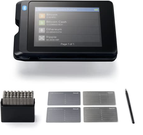 SecuX Deluxe – W20 + XSEED Plus – Krypto-Brieftasche mit Touchscreen, Bluetooth, NFT-Unterstützung + Samen-Shraseplatten (2 x Stahl x Aluminium) (Stahlstanzer-Set, Gravurstift & Sicherheitssiegel)