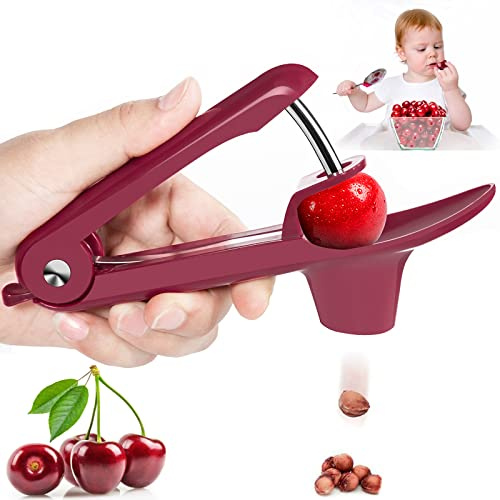 Leyespot Cherry Pitter Tool Stainless Steel,Heavy Duty Pitting Tool, Portable Cherries Chomper Corer Stoner Seed Machine with Space-Saving Lock Fruit Pit Remover for Making Jam/Cake/Pizza, Deep Red