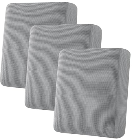 H.VERSAILTEX Super Stretch Individual Seat Cushion Covers - 3 Piece Sofa Cushion Covers in Dove, Thick Jacquard Textured Twill Fabric