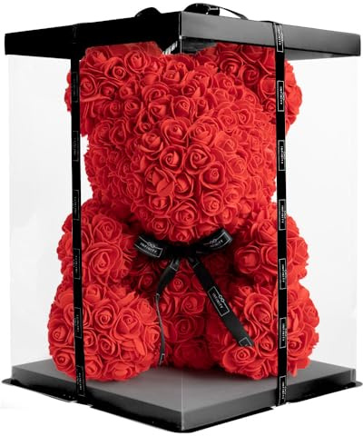 Infinity® Rosenbär Rot 40 cm – Handgefertigter Bär mit Geschenkbox & über 600 duftenden 3D-Rosen – Geschenk für Frauen, Geburtstag oder Jahrestag