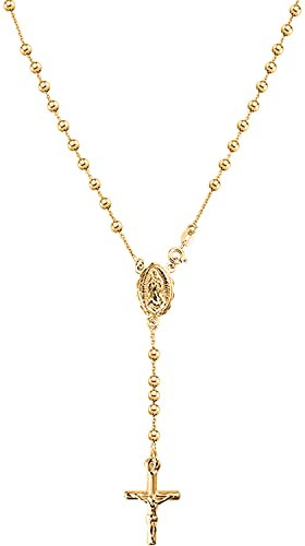 Savlano Halskette mit Kreuz- und Rosenkranz-Anhänger aus 925er-Sterlingsilber, 18 Karat vergoldet, Y-Halskette, mit Geschenkbox für Damen, hergestellt in Italien, Sterling Silber, NA