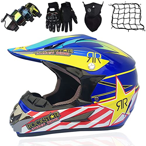 Casco Integrale Motocross, Casco da Cross per Bambini, Casco Downhill con Occhiali Guanti Face Mask Rete Del, Casco Gioventù Caschi del Motociclo - Adatto per Tutte Le Stagioni