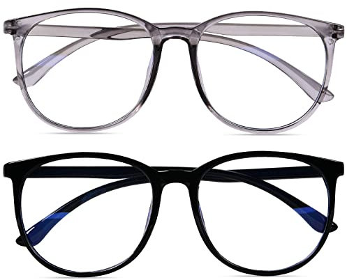 URAQT Gafas Luz Azul, 2 Pack de Ordenador, Antifatiga Anti-Azules de Gaming, de Lectura Lentes Transparente, con Filtro de Luz Azul Bloqueo para Hombre y Mujer