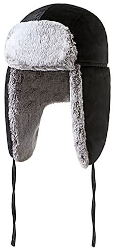 JIARY Unisex Fliegermütze,Outdoor-Lederhut Für Herren Mit Winddichter, Warmer Ohrenschützer-Lederhut,Trappermütze Aus Für Herren,Schwarz,L(58~60cm)