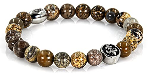Bracciale con pietra fiore giallo Bracciale con perline Bracciale con giglio fiorentino da 8 mm in acciaio inossidabile