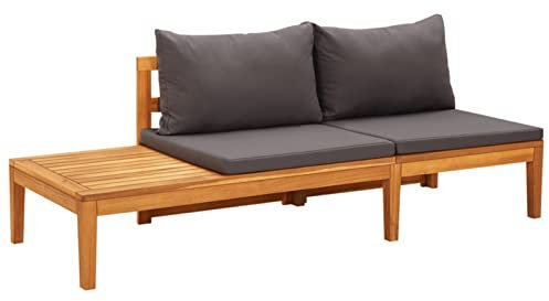 Chusui Gartenbank mit Tisch & Dunkelgrauen Kissen, Outer Banks, Parkbank, Garten Bank Für Draussen, Garten Sitzbank, Friesenbank, Gartenmöbel, Massivholz Akazie