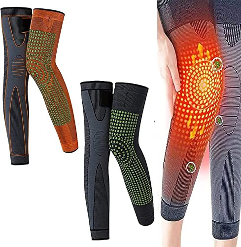 2 Paar Turmalin Akupressur Selbsterwärmende Formende Kniemanschette Beifuß Akupressur Formende Knieschützer 3D Hochelastische Kniebandage Unterstützung Kompressionsmanschette ( Color : Orange+Black ,