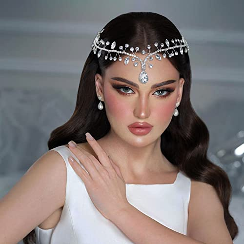 WONRLUA Wedding Hair Accessories for Brides, Rhinestone Forehead Headband, Bridal Headpieces for Wedding