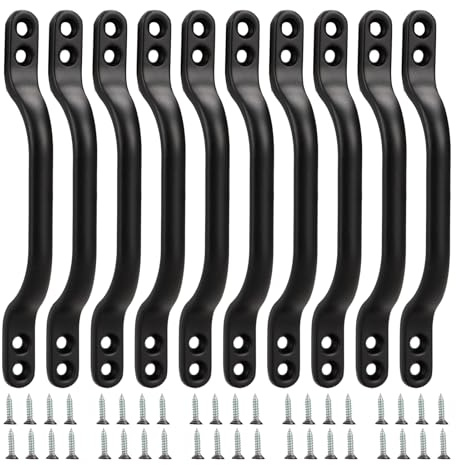 VIDETOL 10 Pcs Hotbed Handle, 120mm Metal Door Pull Handle with Screws, D Gate Handle for Wooden Gates, Black Shed Door Handles for Gates, Barns and Shed Doors