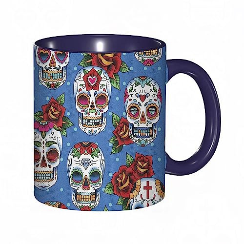 Tasse Keramik SugarPattern Totenköpfe und Rosen im floralen mexikanischen Stil s Kaffeetassen Große 330ml Mit Henkel 100% Handbemalt Trinkgläser Mit Griff Personalisierte Geschenk