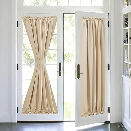Devola Türgardine Scheibengardinen Blickdicht BxH 64x183cm Beige 1 Stück | Modern Küchengardine Lang Taschenvorhang, French gardinen verdunkelnd für Tür Balkon Wohnzimmer Dekorativer Sichtschutz