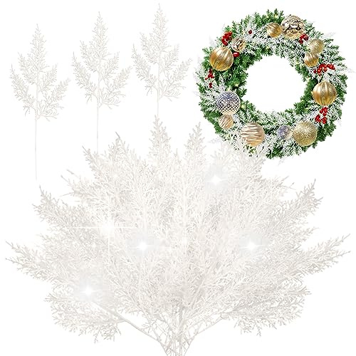 SNAIL GARDEN Künstliche Tannennadeln, Zweige für Weihnachten, Tannenzweige, künstlicher Winterkieferbaum, Weihnachtskranz, Bastelzubehör für DIY-Girlande, Kranz, Weihnachtsverzierung, weiße
