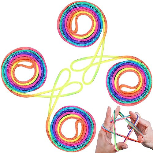 4 Stück Rainbow Rope,Finger Twist Fadenspiel,Fadenspiel Fingerspiel,Fingertwist,Fadenspiel,Mitgebsel und für den Schulhof, ideal als kleines Geschenk-165M