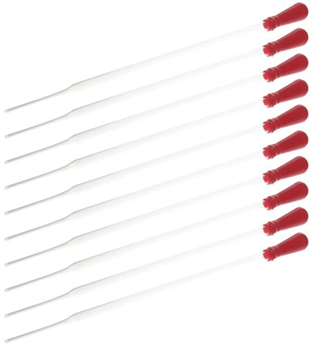 Fudeshe 10Pcs 20cm 3ml Burette Glass Pipette,Glass Pipette Dropper with Red Rubber Cap,Glass Graduated Droppers Lab for Liquid Essential Oil Transfer