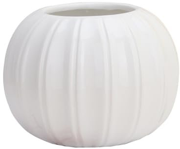 BURLOE Keramik Kürbis Übertopf, Wohnkultur Halloween Mini Blumentopf Sukkulenten Kugel Fischglas Bonbonglas Ernte Herbst Erntedankfest Gartendekoration,Weiß