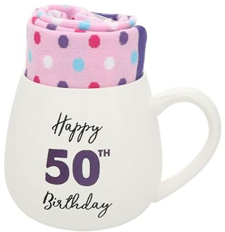 Pavilion Gift Company - Happy 50th Birthday - 15.5 Oz Coffee Mug Tea Cup With Crew Socks Party Supplies Birthday Decorations