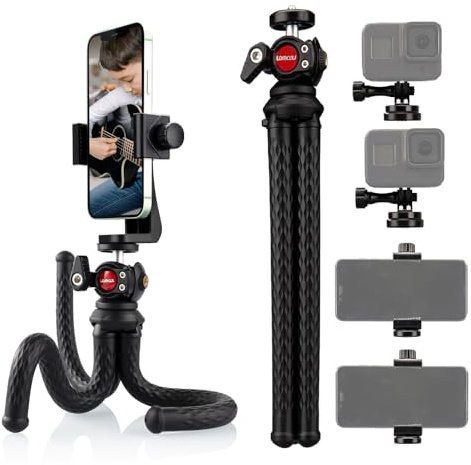 Lammcou Handy Stativ, Flexibel Stativ für Smartphone mit Voll Schwenkbar Kugelneiger & Vertikale und Horizontale Handystativhalter & Go Pro Adapter, Camera Tripod Kamerastativ für YouTube, Urlaub | Biegbar Octopus Dreibein mit Voll Schwenkbar Kugelneiger & XL Vertikal Hochkant Handyhalterung & Go Pro Adapter, Handystativ