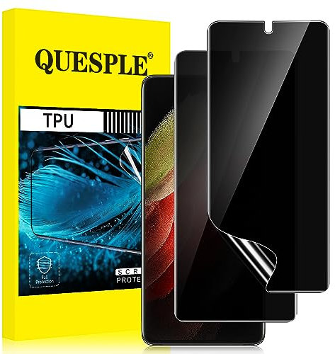QUESPLE [2 Stück] Privacy Schutzfolie für Samsung Galaxy S21 Ultra 5G, Anti-Kratzen, Anti Spähen, Fingerabdruck-ID Blasenfreie Weich TPU Displayschutzfolie für Samsung S21 Ultra Anti-Spy Folie