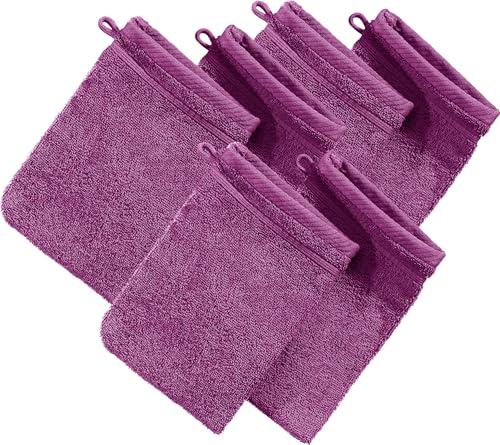Erwin Müller Waschhandschuh Heidelberg 6er- Pack, 100% Baumwolle Fuchsia Größe 15x21 cm - weiche Qualität, saugstark und strapazierfähig - praktisch durch Schlaufe