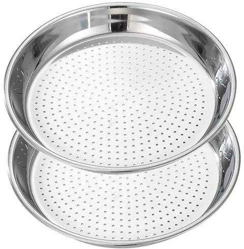 Steamer Plate, 2 Pcs 12.6 Inch Round Stainless Steel Steaming Net for Food Steaming (silver, L)