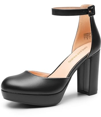 DREAM PAIRS Women's Platform Chunky High Heels Closed Toe Block Ankle Strap Dress Bridal Party Wedding Shoes,Size 6.5,Black-Pu,DWUMPU2534