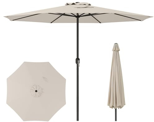 COSTWAY Ombrellone da Giardino 350 cm, Ombrellone da Spiaggia con 8 Stecche, Manovella, per Cortile Piscina Giardino (Beige, 350 cm 8 Stecche)