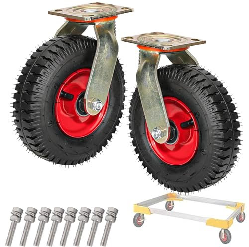 Pneumatic Swivel Caster, Rubber Caster Wheel, 8/10 Inch Swivel Heavy Duty Industrial Wheel, with Tyre Veins, Moving Silent, for Hand Trucks and Wheelbarrows