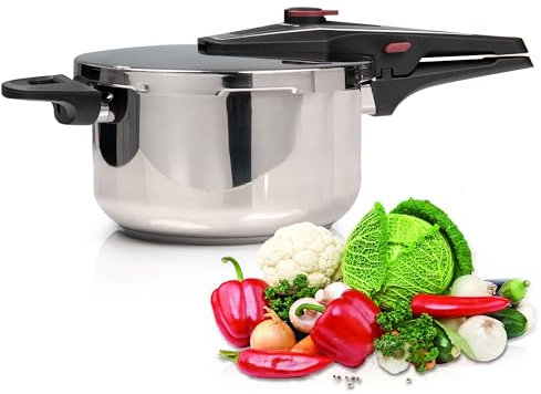 Crystals 4L/6L Stainless Steel Pressure Cooker – Large Induction Hob Compatible Cooker with Dual Handles for Fast Cooking at Home or in Catering Kitchens (4L Pressure Cooker)
