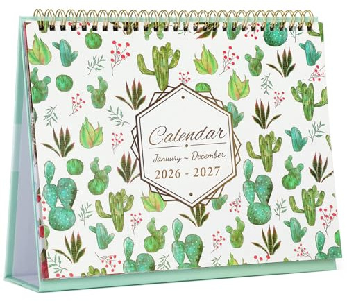 Desktop Calendar 2026-2027 (2 Years) 24 Months Flip Calendar Small Standing Office Desk, 10 x 8.3 inch Standing Desk Calendars (Jan.2026-Dec.2027) With Monthly Planner