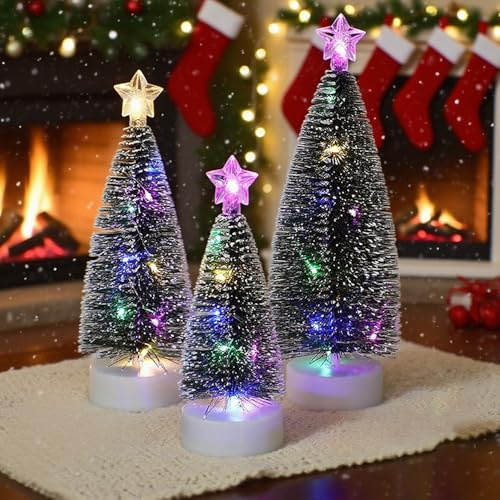 3 Stück Mini Weihnachtsbaum mit Beleuchtung, Afenau 17/20/23cm LED Mini Weihnachtsbaum, Bunte Lichter Kleine Tannenbäume Deko, LED Weihnachtsbaum Klei für Zuhause, Büro