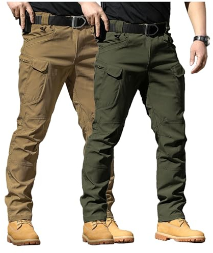 POIUIYQA Lot de 2 Pantalon Tactique Homme Cargo Treillis Militaire Randonnée Chasse Pantalon de Travail Pantalon Cargo Homme Tactique Combat Stretch Extensible Séchage Rapide (Pas de Ceinture)