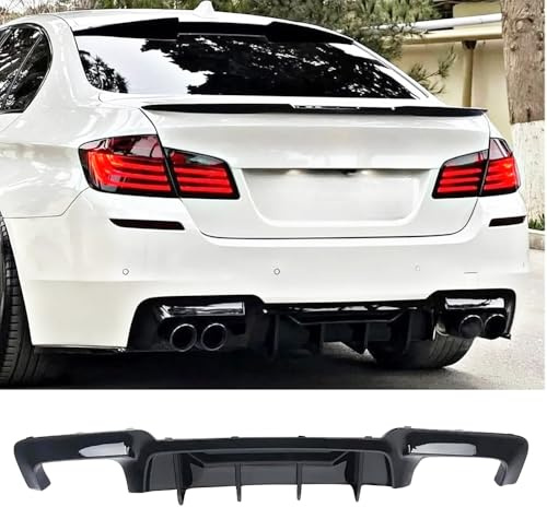 Heckstoßstangen-Diffusor für BMW 5er-Serie F10 F18 M Sport 2011–2016 ABS glänzend schwarz Heckstoßstange Lippe Spoiler Karosserie Kit mit Doppelauspuff-Doppelauslass