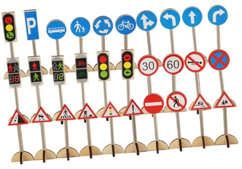 JOINPAYA Éducatif Panneaux Signalisation Bois pour Garçon Fille Apprentissage Sécurité Routière Jeu Interactif de Construction de Scènes Réalistes