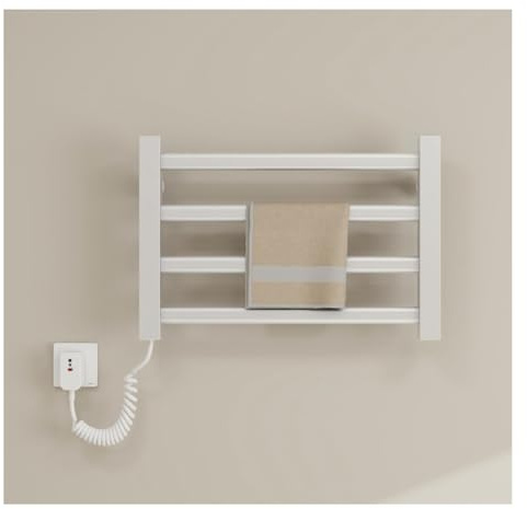 Scalda Asciugamani Intelligente 80W, Radiatore Elettrico A Parete con 4 Barre, Temperatura Costante 55°C, Radiatore da Bagno Anti-Scottatura, Scaldasalviette per Casa White Right-Line