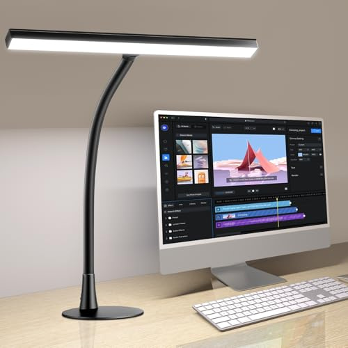 BZBRLZ Schreibtischlampe LED Dimmbar, 360° Flexible Schwanenhals Tageslichtlampe mit 3 Farbmodi und 10 Helligkeitsstufen, 1000LM Augenschutz Büro Tischlampe Arbeitslampe Klavierlampe (Schwarz)