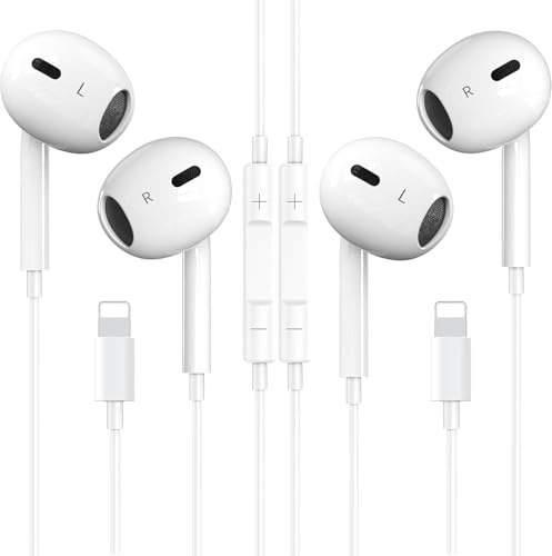 TZONOO In-Ear Headphones for iPhone 2 Pack,Earphones Wired with HiFi-Audio Stereo Noise Isolating Mic+Volume Control Compatible with iPhone 14 Pro/14/13 Pro/13/12/12 Pro/11/11Pro/X/XS/SE/XR/8/7,White