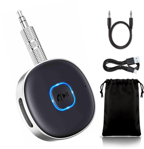 Nyxia® Receptor Bluetooth 5.4 Adaptador para Coche y AUX | Conexión Dual | Audio Jack 3.5 mm | Tiempo Reproducción 16H | para Altavoz | Estéreo Doméstico | Llamadas Manos Libres | Auriculares Cable.