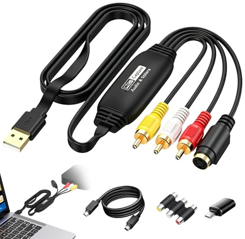 VHS to Digital Converter, VHS Digitalizzazione Dispositivi Convertitore VHS a USB 2.0 Video Grabber, Digitalizzazione di VHS Cassette, Adattatore Video Capture per Windows Android MacOS
