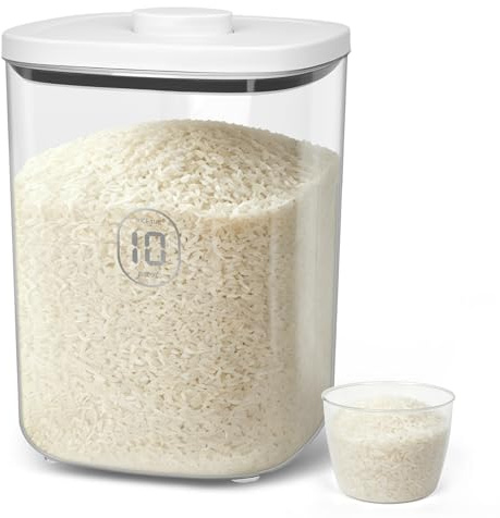 ZgoEC Rice Container 10kg, Food Storage Container Airtight 11 Litres, Clear Dry Food Dispenser with Lid & Measuring Cup, Stackable Cereal Containers, Plastik Bin for Home Kitchen Rice Flour Cereal