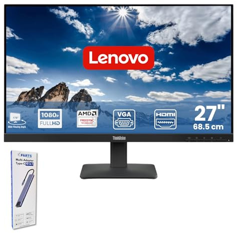 Lenovo Monitor S27 27 FullHD VA | 75Hz, 5ms, FreeSync, HDMI/VGA | Eye Comfort, Montaggio VESA | Con Docking Station 10 in 1 Inclusa 36 Mesi di Garanzia