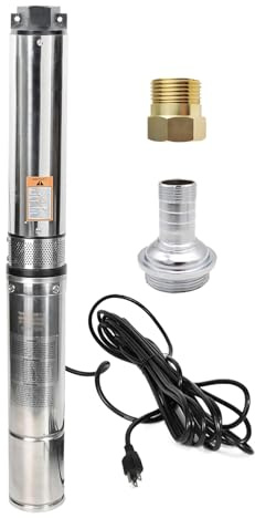 Deep Well Submersible Pump,1 hp, 115V, 60 Hz, 33 GPM, 207' Head, Stainless Steel, 4, 33 Feet Electric Cord, Long Life M#05