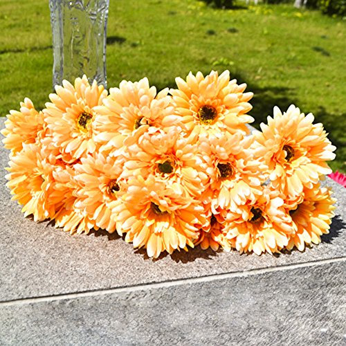 Künstliche Blumen, Venkaite 10 pcs PU Künstlicher Gerbera Gänseblümchen Blumenstrauß Braut Hochzeit Bouquet für Hochzeitsfeier Zuhause Büro Dekoration, Gelb