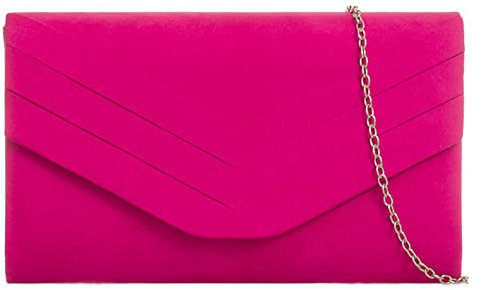fi9 Women's Stylish Suede Envelop Style Bridal Wedding Evening Clutch Party Purse Hand Bag (Fuchsia Pink)