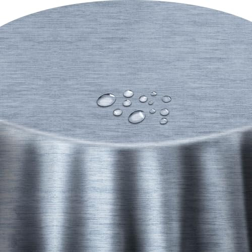 Wachstuch Wachstischdecke Gartentsichdecke Robuste Leinen Prägung Blau Oval 130 x 160 cm, abwaschbare Tischdecke, wasserabweisend