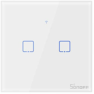 Interrupteur Mural Intelligent, SONOFF Interrupteur Connecté WiFi sans fil, Compatible avec Alexa, Google Home, Interrupteur Tactile Avec Contrôle à Distance et Fonction de Temps(2 Gang)