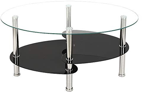 Wefun - Mesa de centro ovalada con tablero de cristal y 3 patas para salón, 90 x 50 x 43 cm, transparente, 90 x 50 x 43 cm