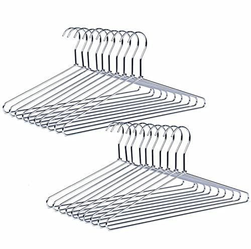 Amber Home 30 Pack Heavy Duty Metal Coat Hangers, 17 Stainless Steel Shirt Hangers with Smooth Chrome, Silver Metal Wire Hanger for Closet Organization, Suit & Pants