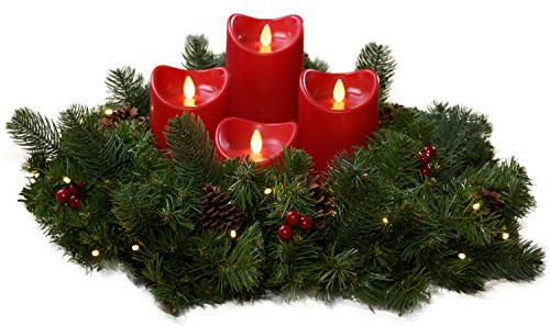 Bonetti Künstlicher Adventskranz mit Lichterkette und 4 LED Kerzen | Batteriebetrieben | Sicher in der Anwendung | Tannenkranz mit Zapfen und Beeren | Ø 40cm