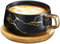 VETIN Tasses à cappuccino avec soucoupe, tasse en marbre, 300 ml, en porcelaine, pour thé, café, cappuccino, tasses à café avec disque en bois (Noir)